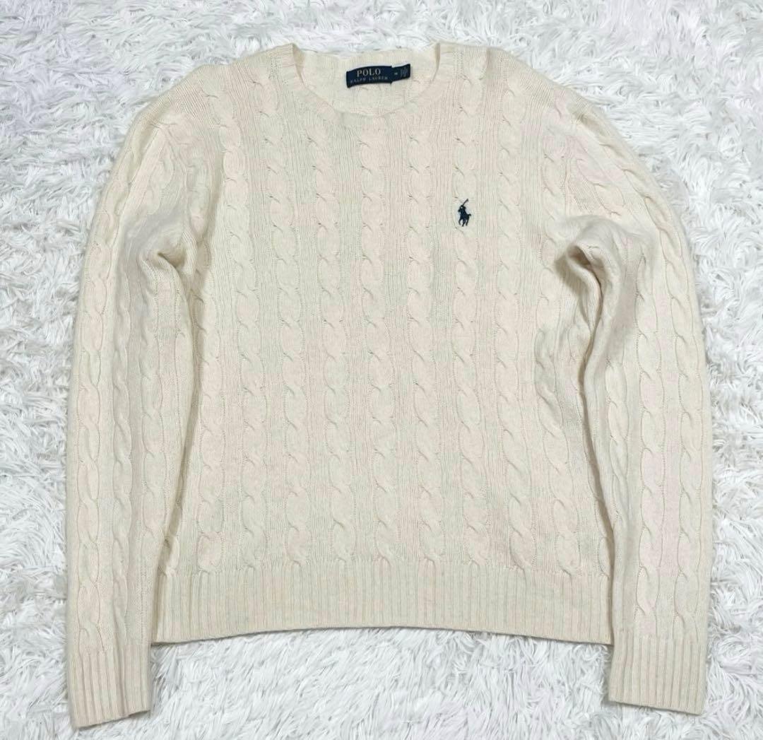 ポロラルフローレンカシミヤ混ケーブルニット　アイボリー　M