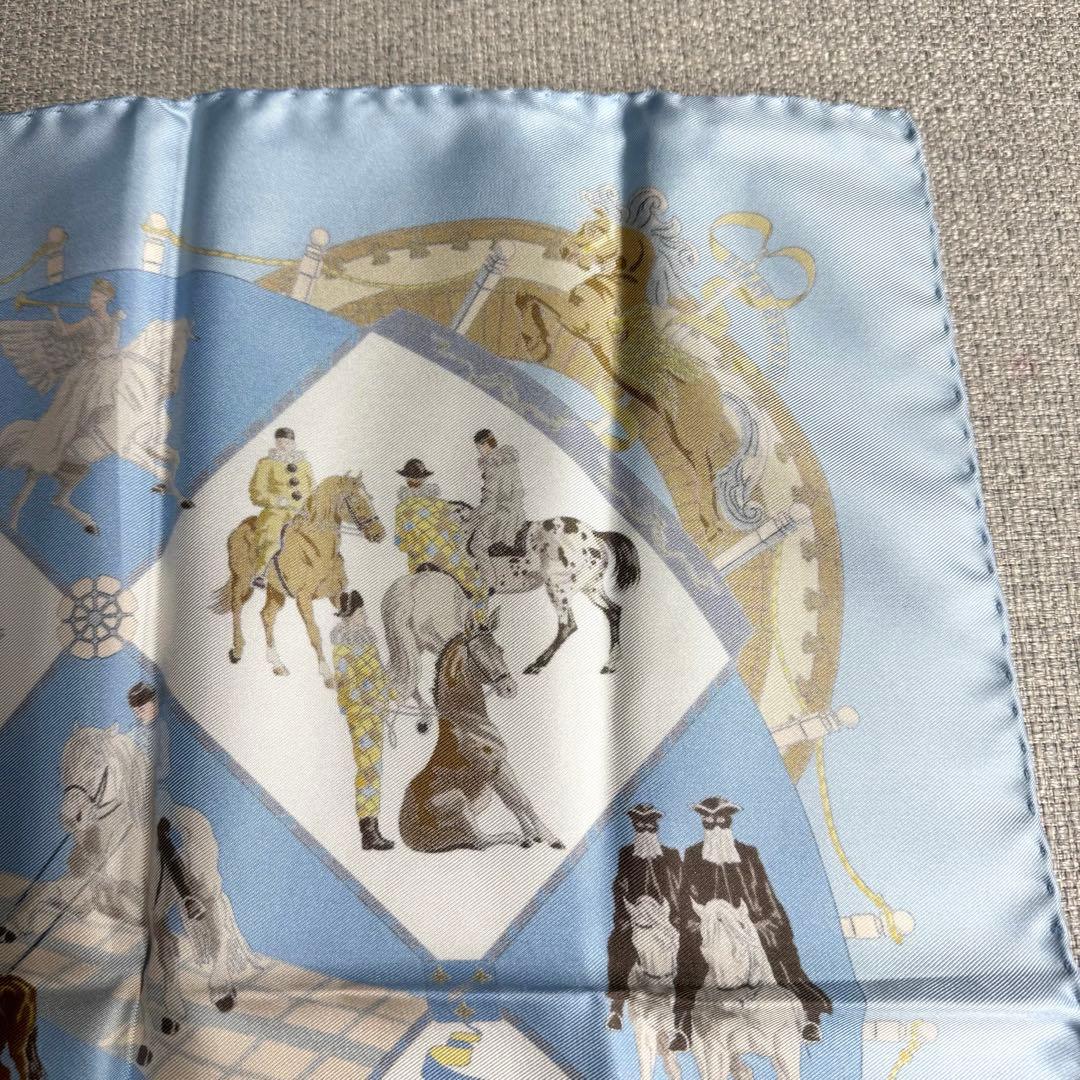 エルメス　カレ40 スカーフ　プチカレ　シャンティイ城　馬の博物館 ブルー