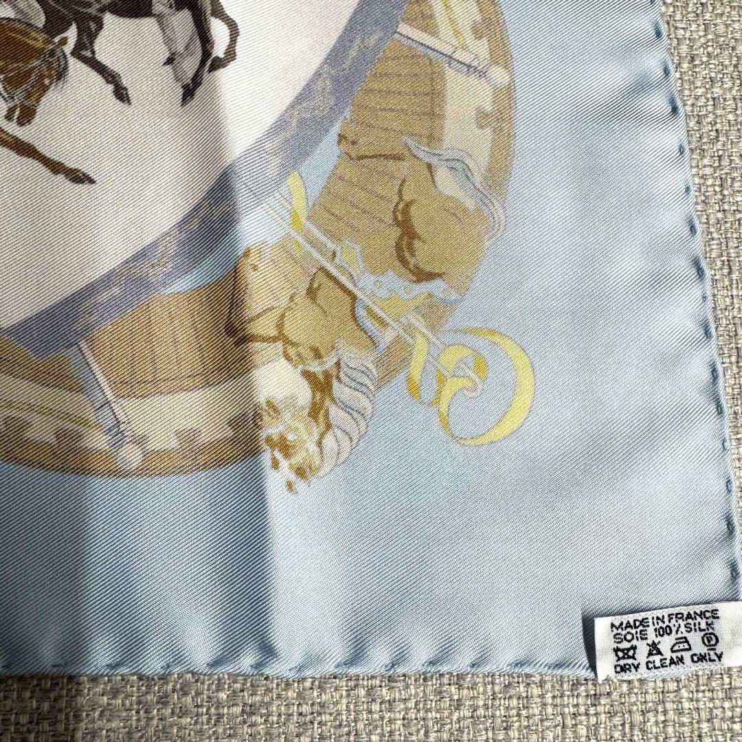 エルメス　カレ40 スカーフ　プチカレ　シャンティイ城　馬の博物館 ブルー