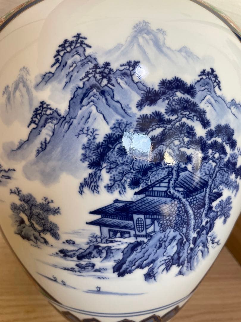 有田焼　古伊万里　鳳凰山水花瓶　中胴　弥左ヱ門窯