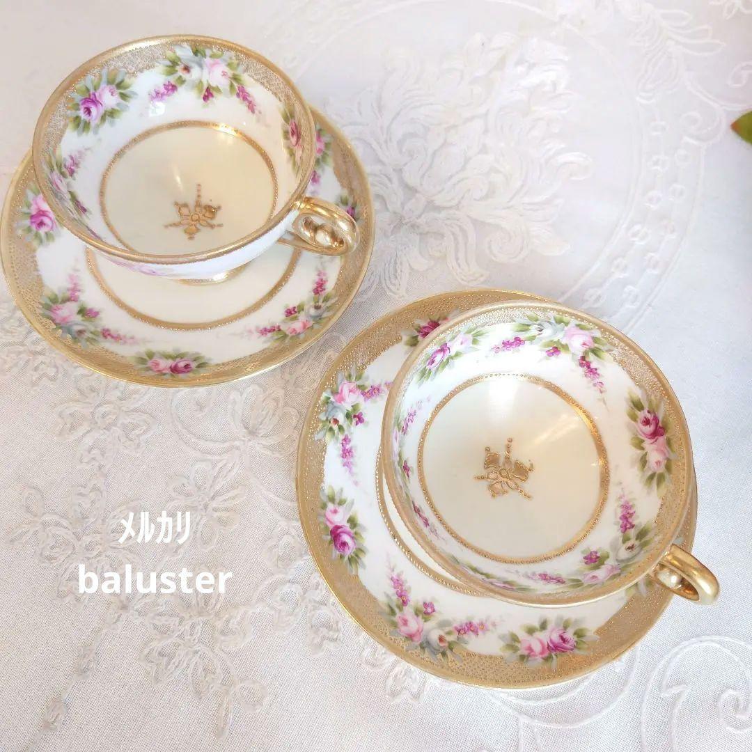 オールドノリタケ　ペディスタルシェイプ　カップ＆ソーサー　２客セット