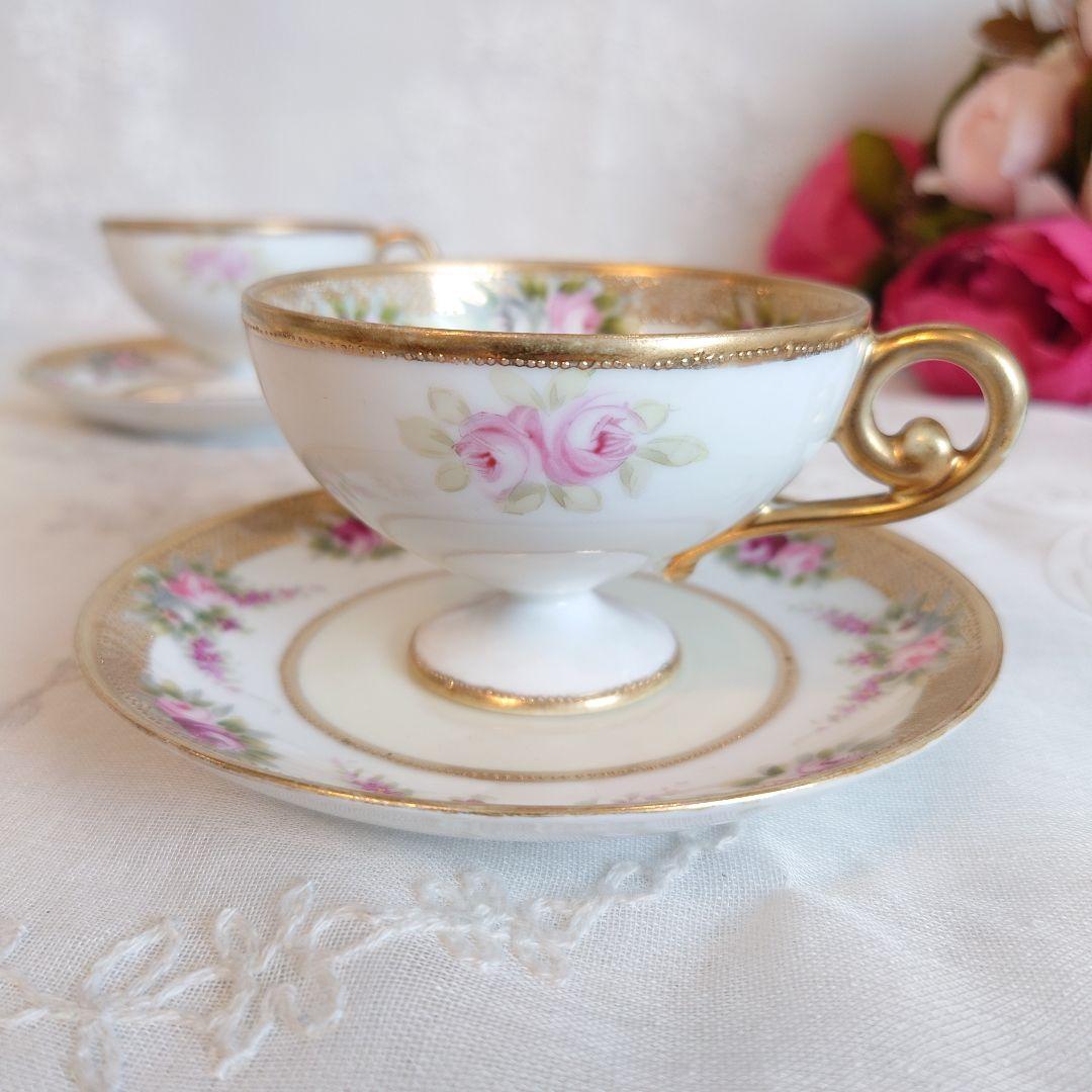 オールドノリタケ　ペディスタルシェイプ　カップ＆ソーサー　２客セット