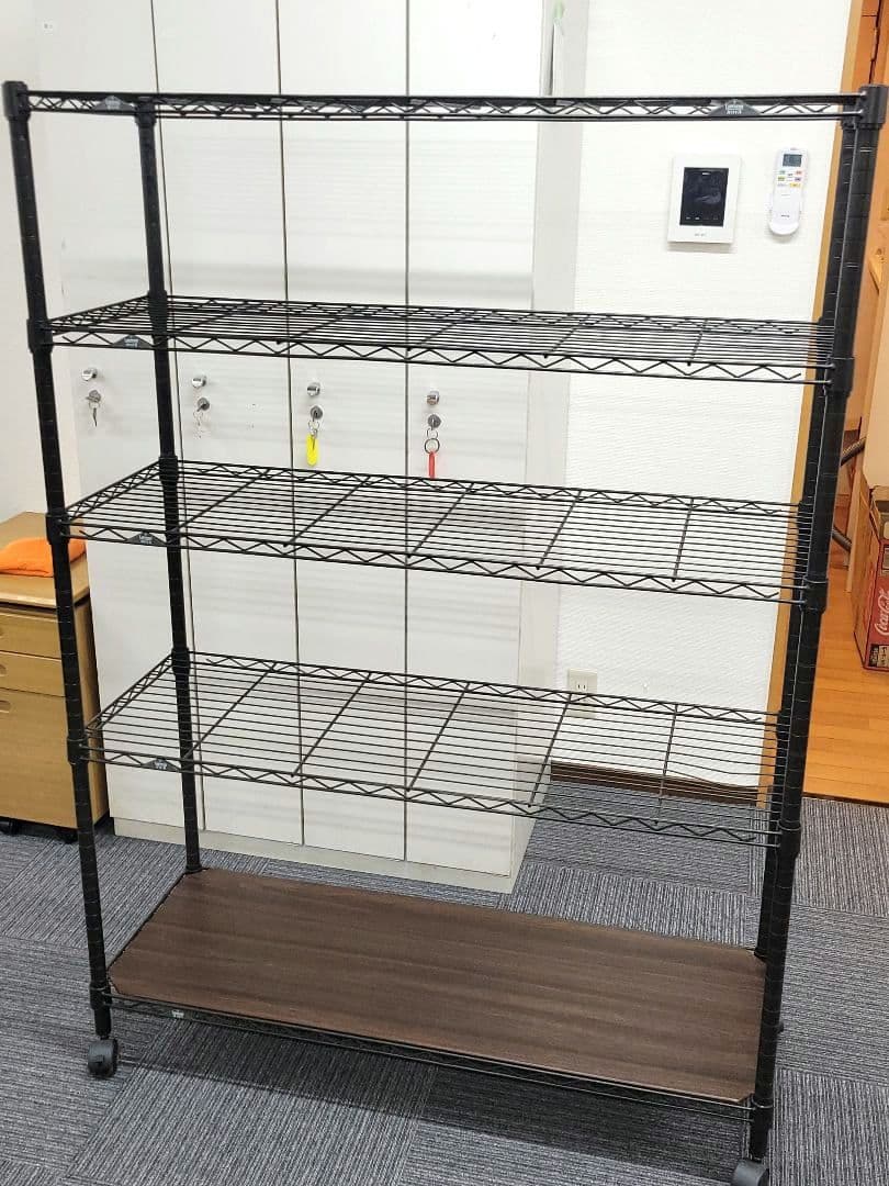 【ワケアリ】 ルミナスノワール スチールラック ５段 リバーシブル天板付き