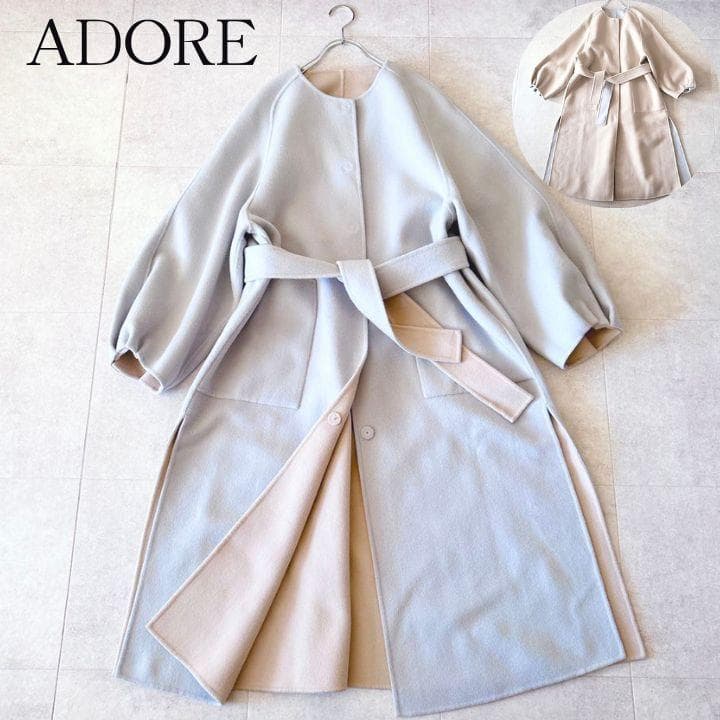 カシミア✨️10,5万 アドーア 2TONE ノーカラーリバーシブルリバーコート
