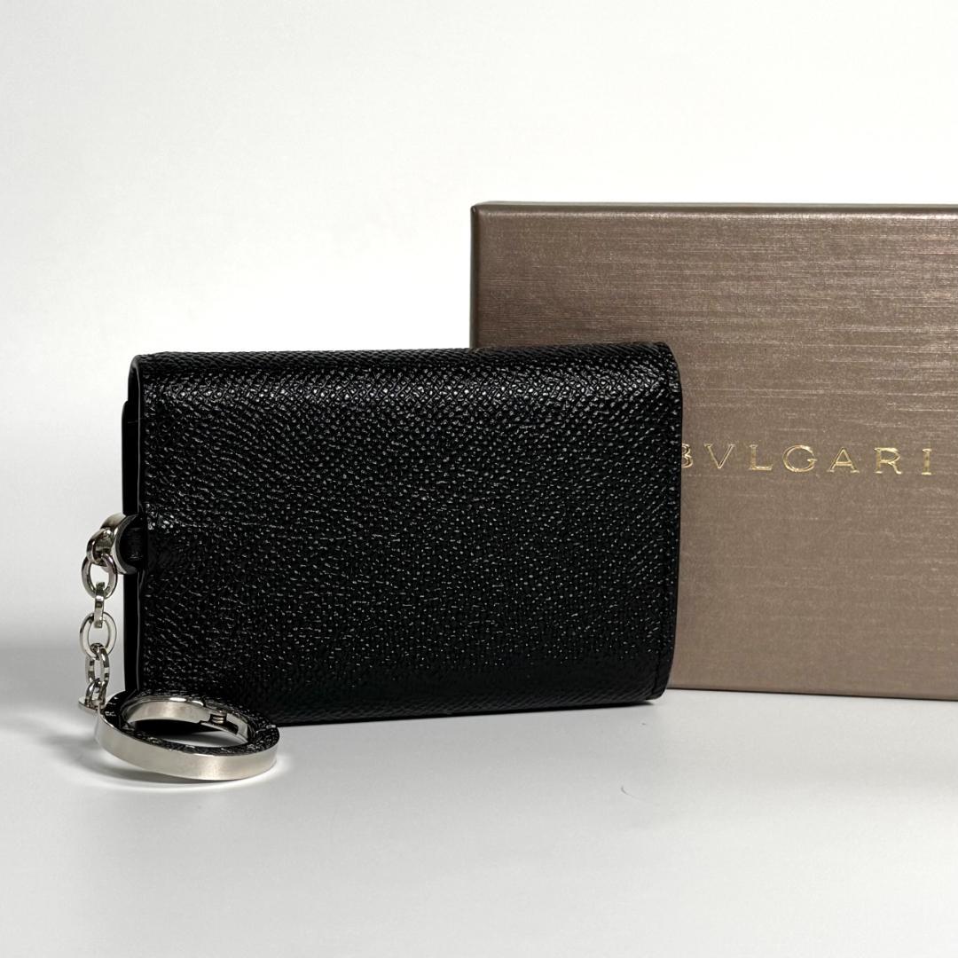 ICチップ BVLGARI キーケース キーリング ロゴクリップ レザー 黒