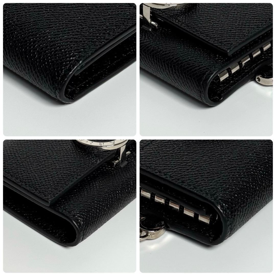 ICチップ BVLGARI キーケース キーリング ロゴクリップ レザー 黒