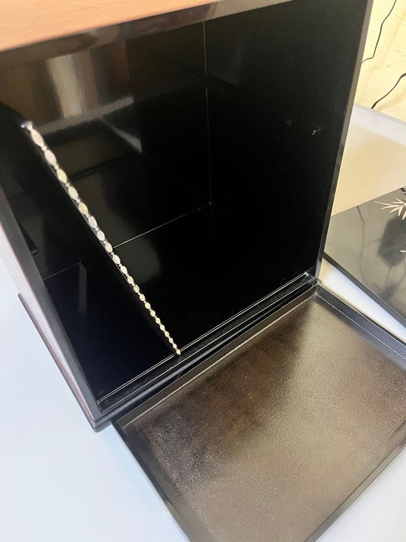 螺鈿細工 黒漆飾り棚 小物収納箱 竹文様 和室インテリア