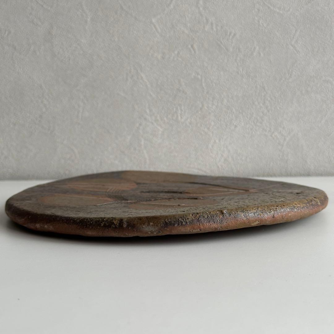 堀江英城 備前 皿 タタキ皿 牡丹餅 緋襷 共箱