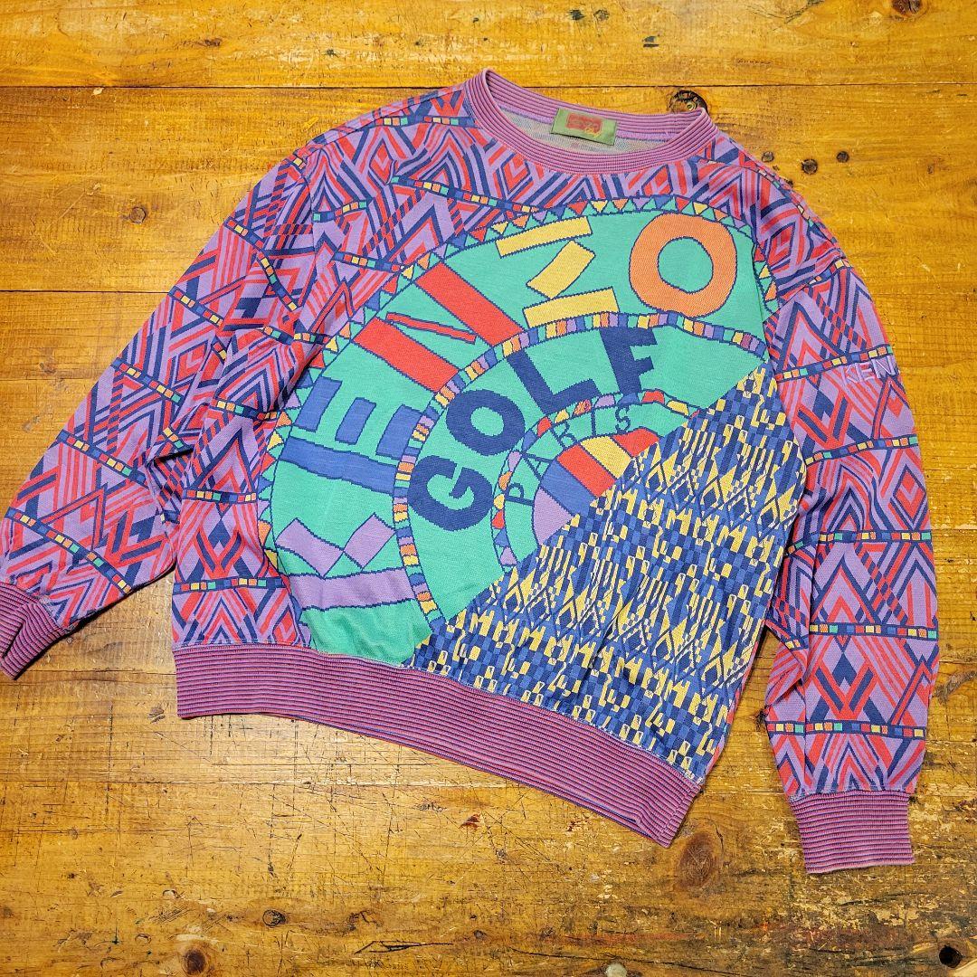 希少 90's vintage KENZO GOLF 幾何学柄 スウェット 短丈