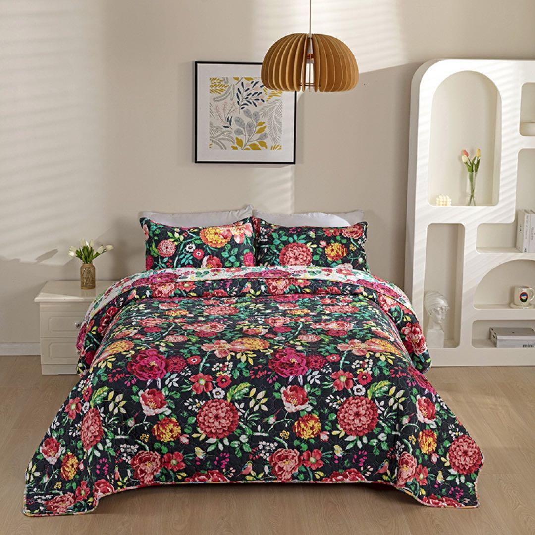 キルトベッドカバー3点セット綿マルチカバー キルティング 613