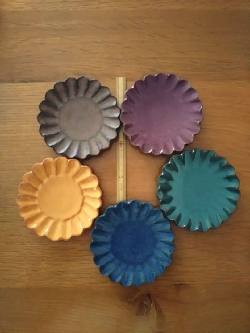 小澤基晴さん　輪花皿　3寸・４寸　各5色セット　（mn）