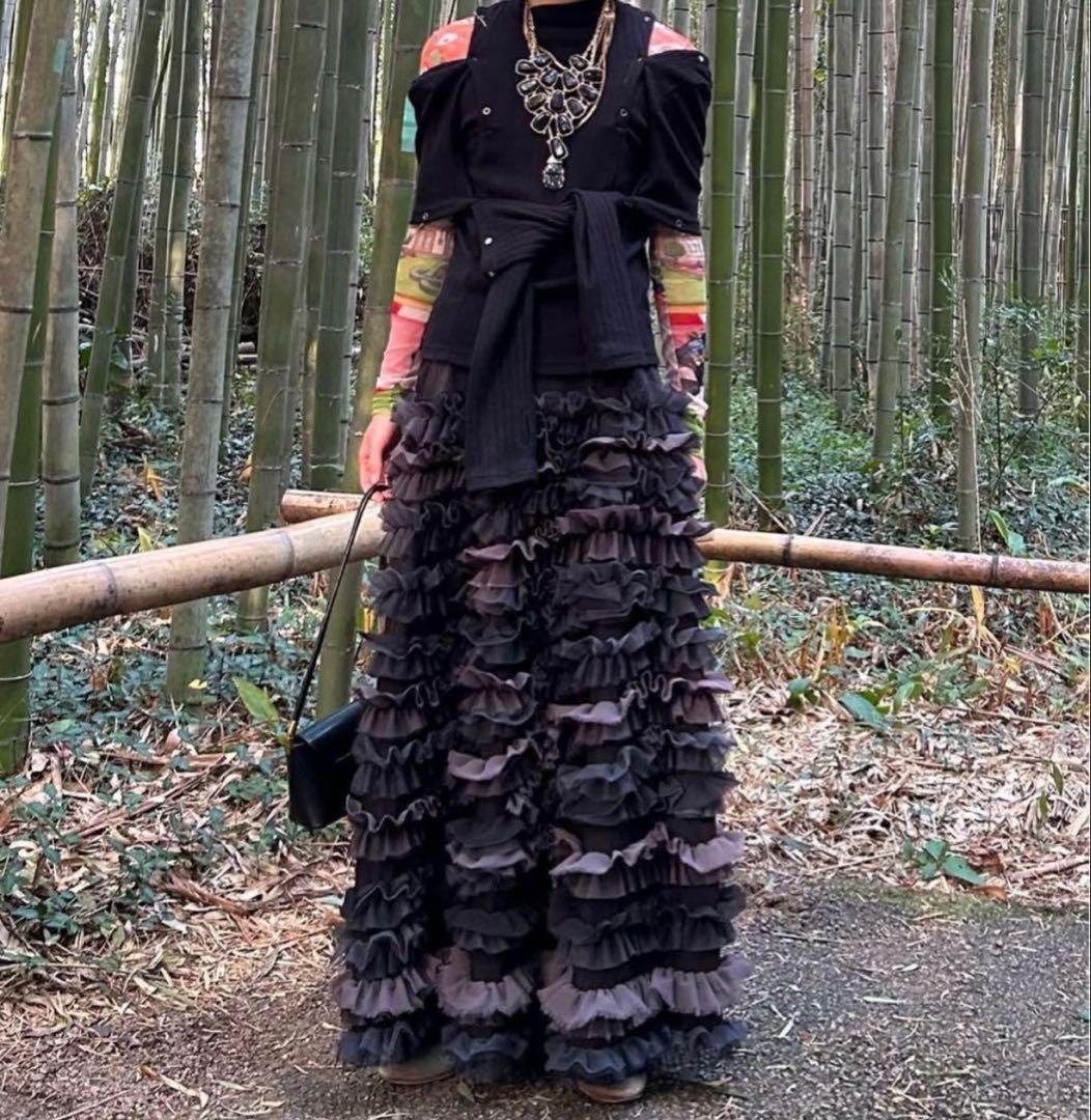 ラベルエチュード　ランダムギャザーティアードフリル2WAYスカート ロング　黒