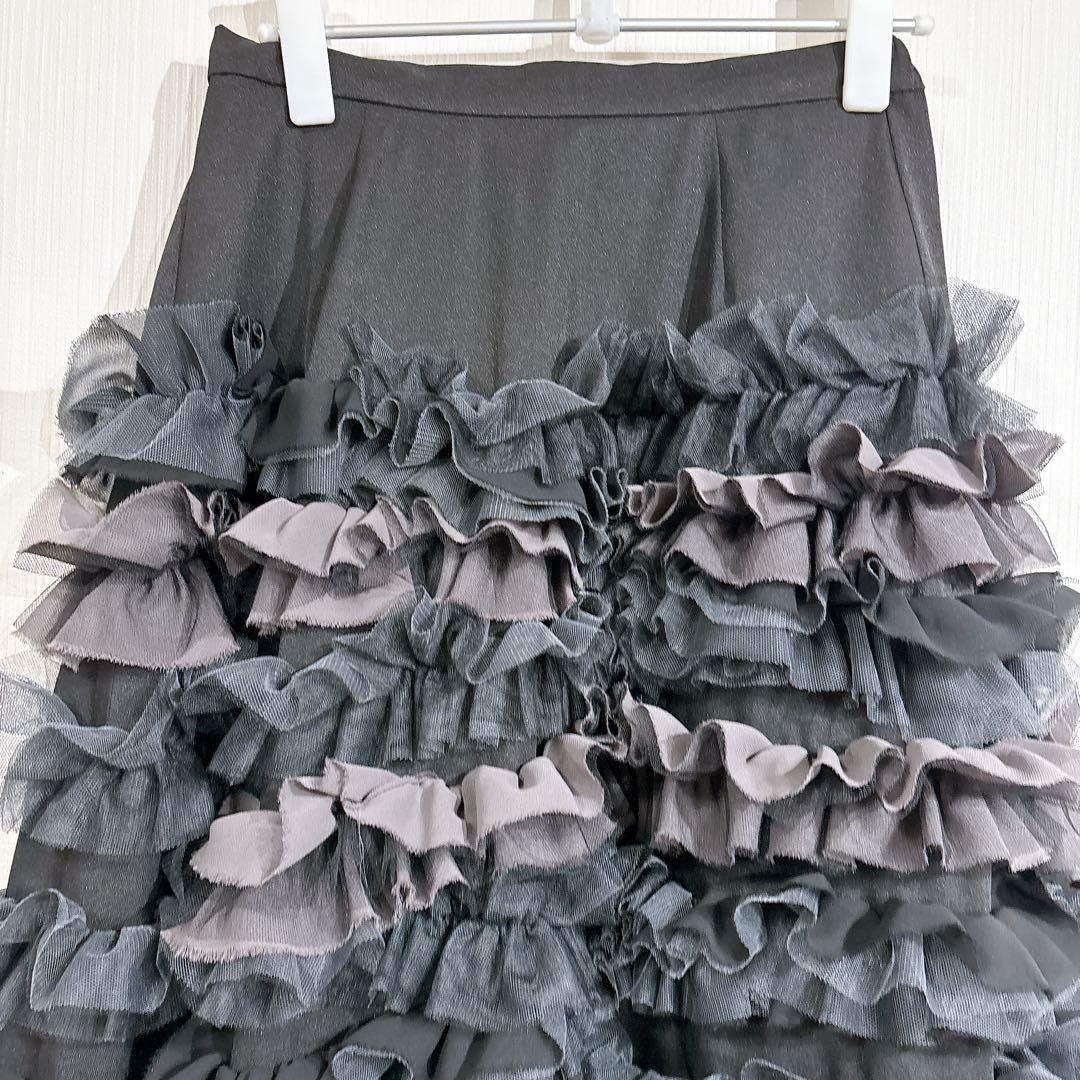 ラベルエチュード　ランダムギャザーティアードフリル2WAYスカート ロング　黒