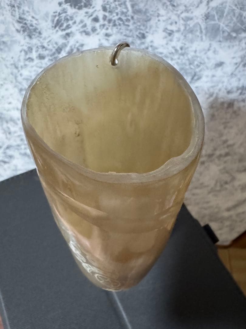 マテ茶カップ 牛角　部分的模様木製茶道具 パラグアイデザイン