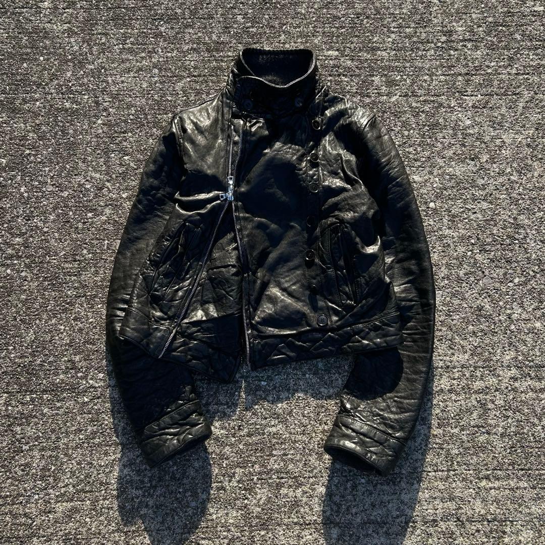 00's vintage ギミック レザージャケット 短丈ダブルジップ グランジ