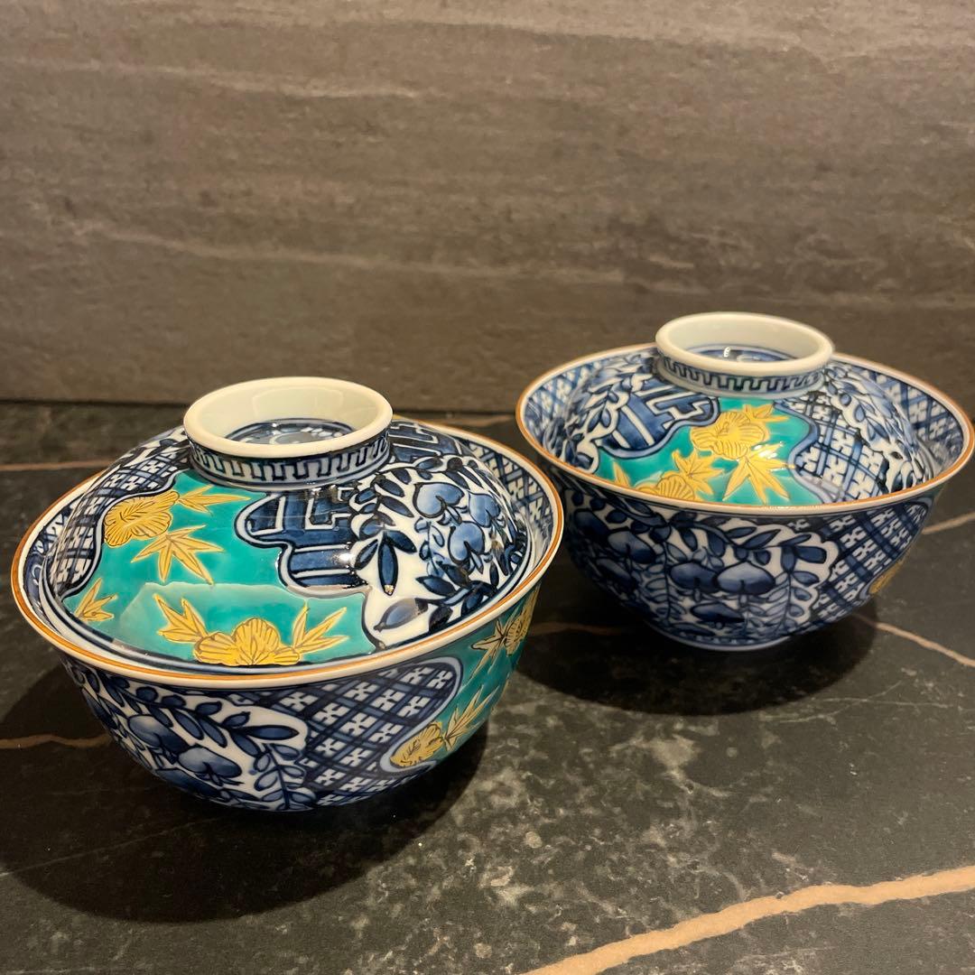 未使用　三川内焼 平戸松山 手描き 祥瑞蓋付 小丼碗 セット