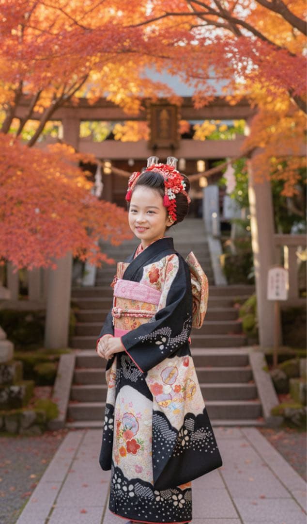 七五三　正絹　着物セット　７歳　部分絞り