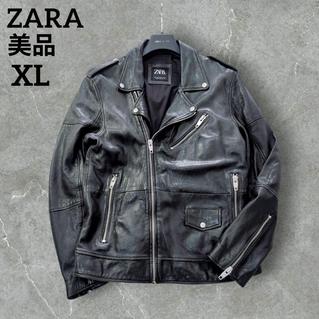 【美品】ZARA　ザラ　ダブルライダース　本革　特大　XL　黒　シープレザー