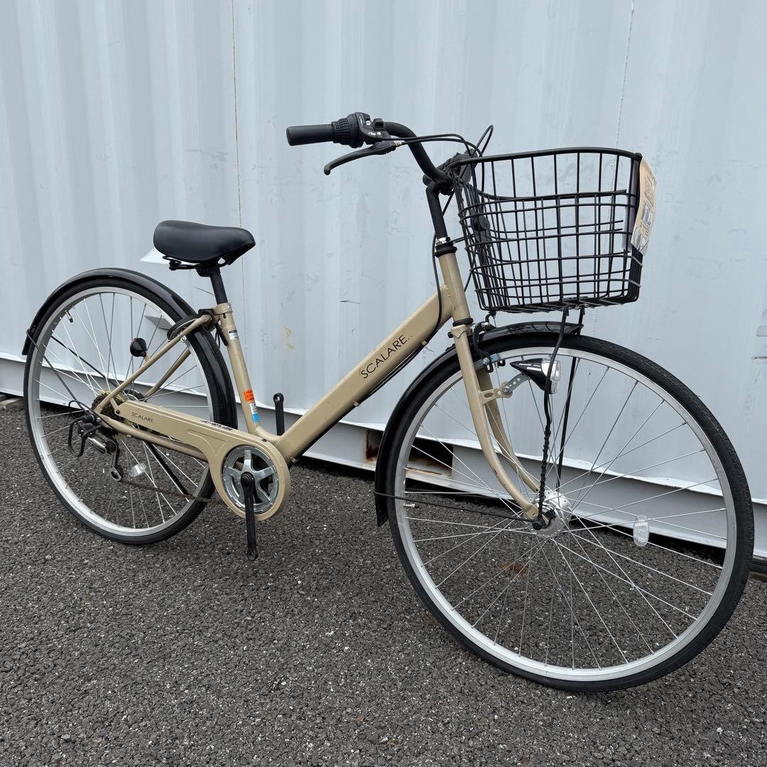 【都内/千葉引取】街乗り用自転車 27インチ カゴ/鍵/オートライト/6段変速付