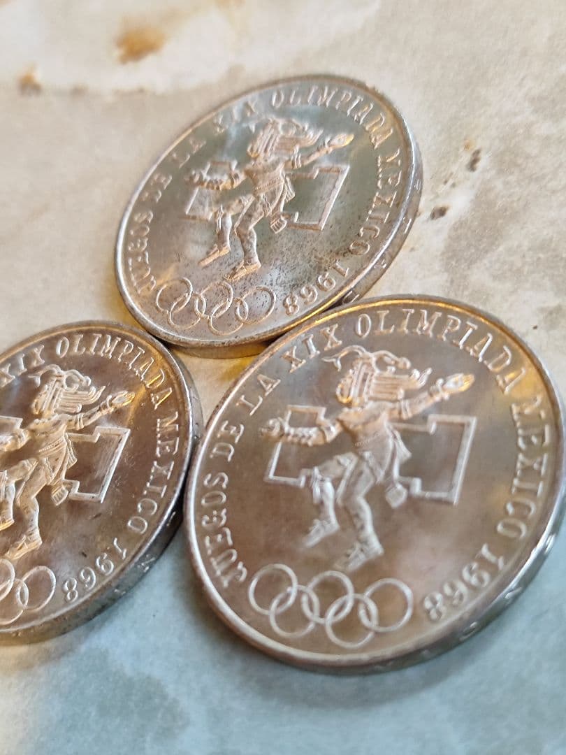 1968年メキシコオリンピック記念25ペソ銀貨　三枚　保存状態　良