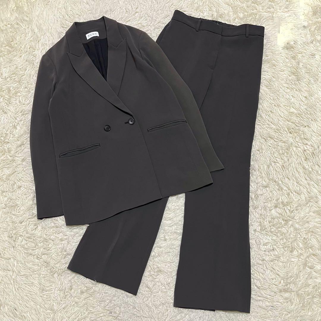 人気 PLST ストレッチ ダブル セットアップ スーツ グレー 伸縮性 パンツ