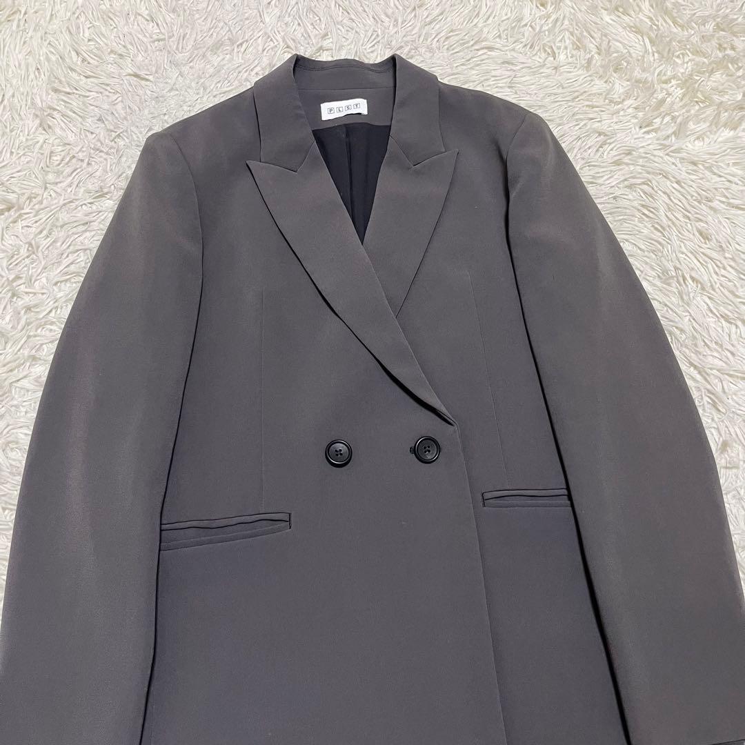 人気 PLST ストレッチ ダブル セットアップ スーツ グレー 伸縮性 パンツ