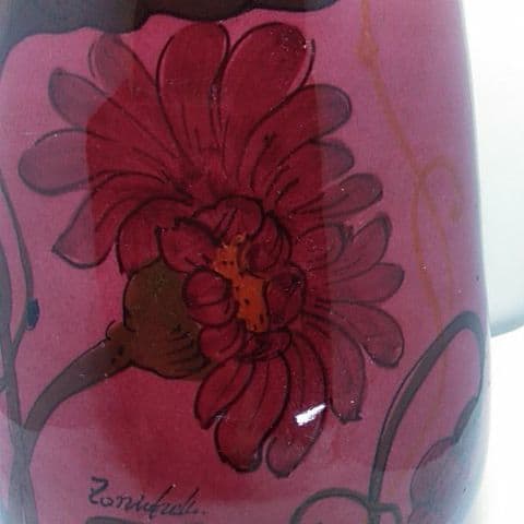 ６２５ アンティーク イタリア製 花瓶 作家入り濃赤 珍品高さ 31 センチ