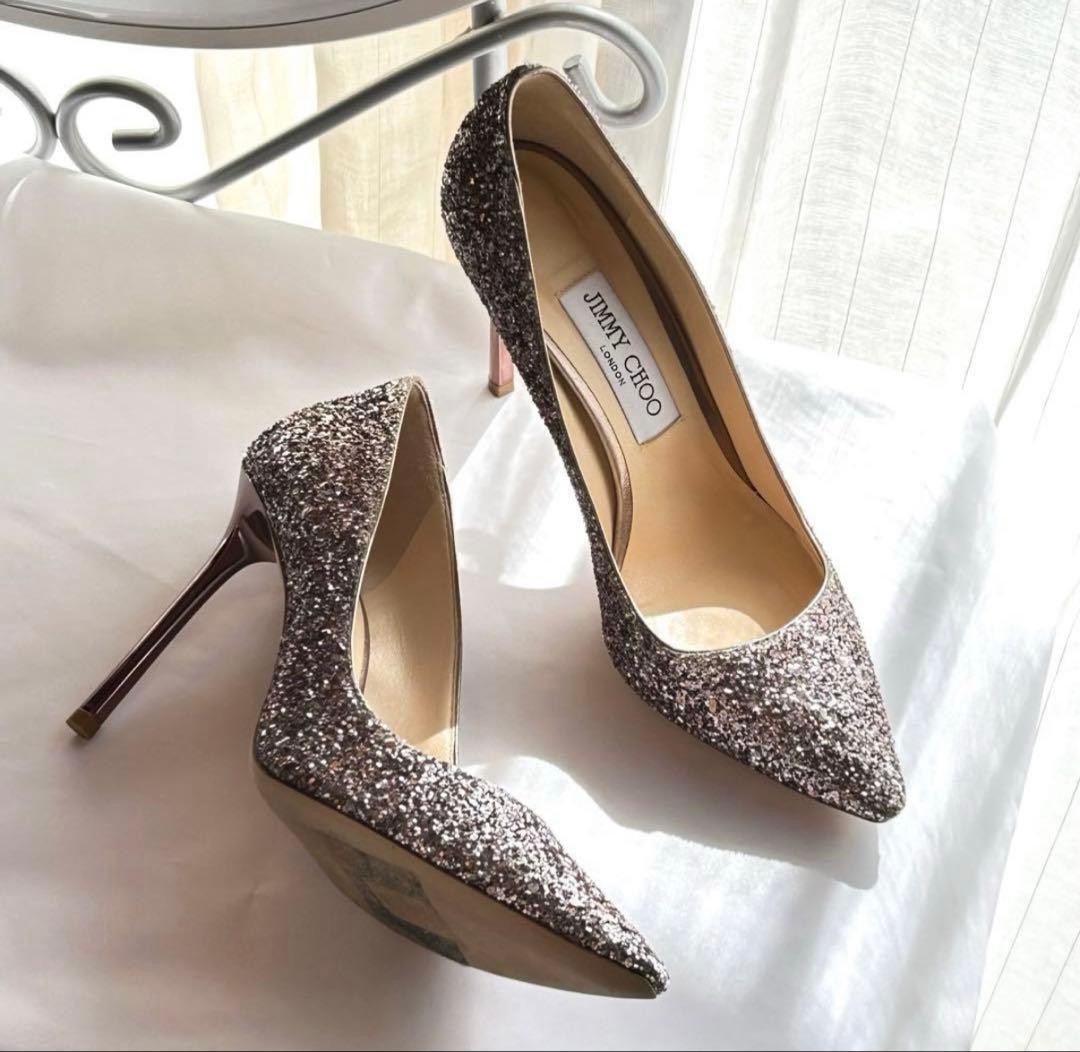 JIMMY CHOO ジミーチュウ ROMY グリッターパンプス ピンク 38