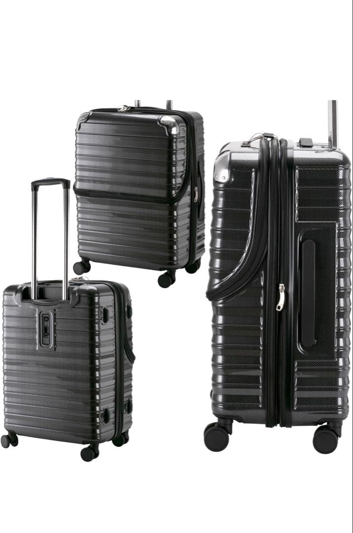 ブラックキャリーケース 4輪 ストライプデザイン