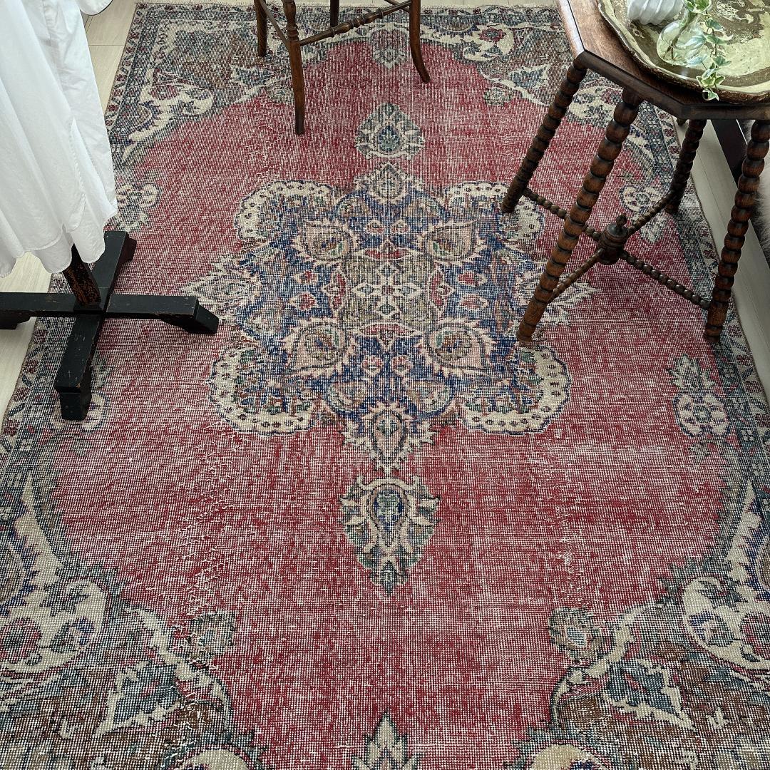 トルコ ヴィンテージラグ A99超大判 レア レッド ネイビー カーキ グリーン