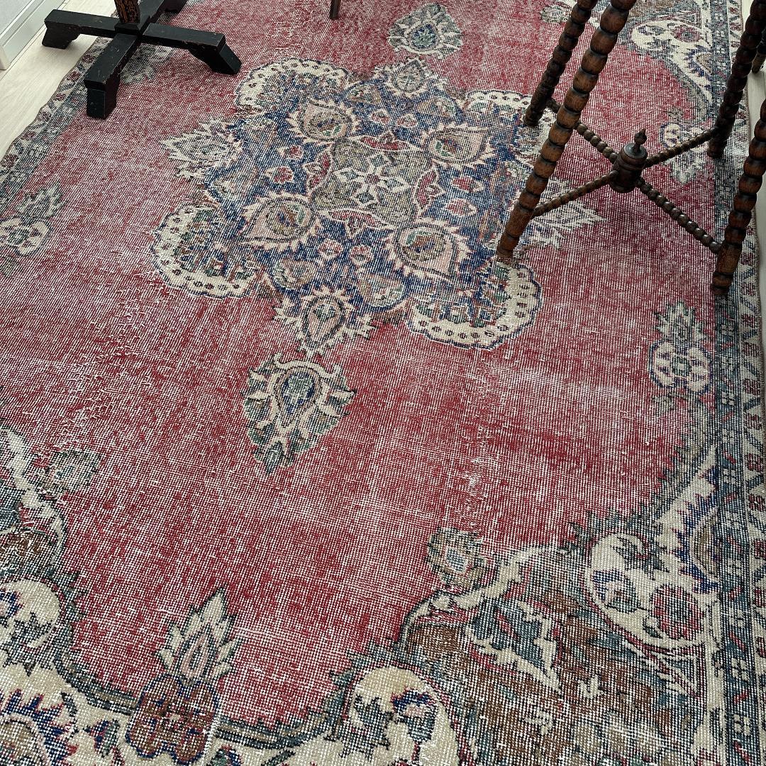 トルコ ヴィンテージラグ A99超大判 レア レッド ネイビー カーキ グリーン