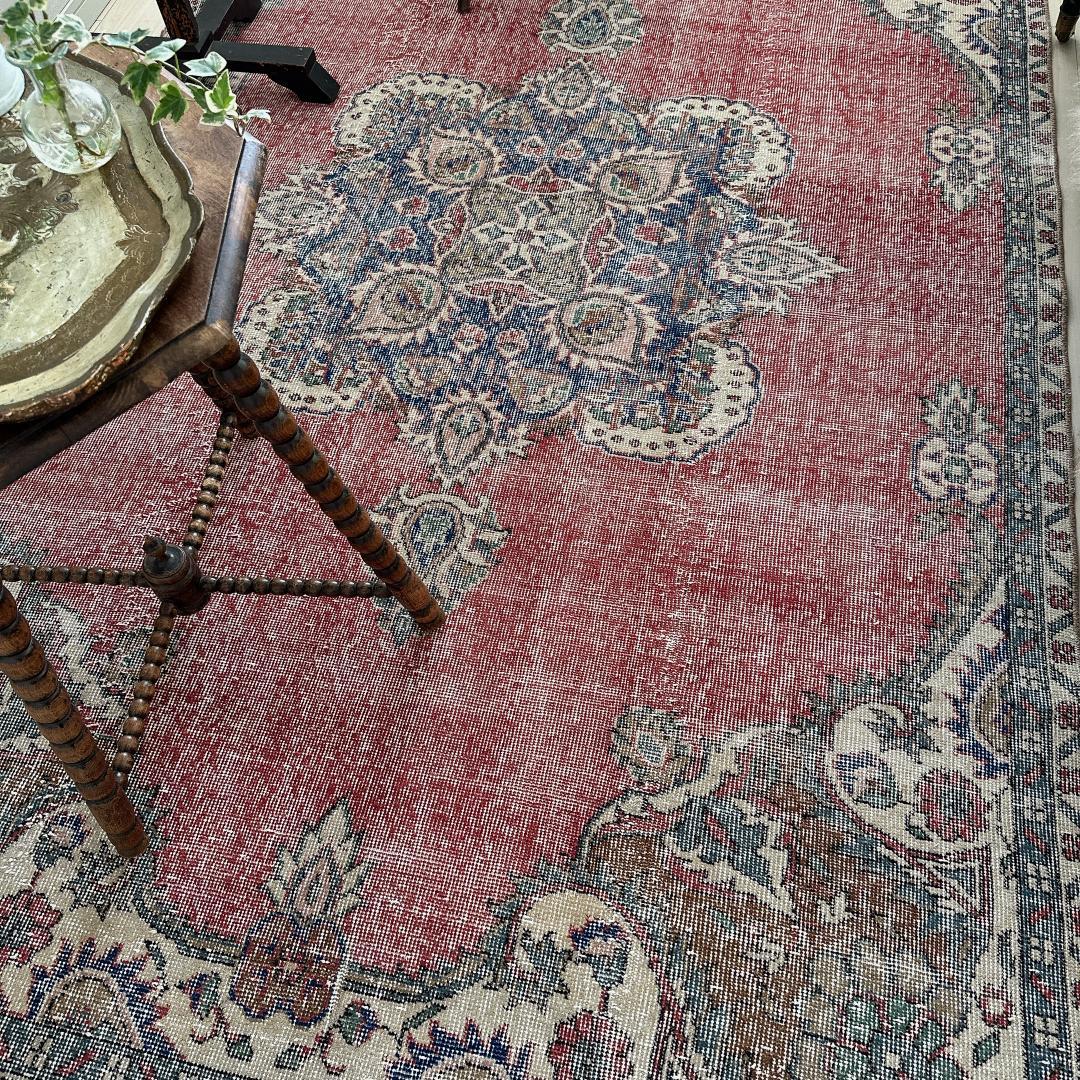 トルコ ヴィンテージラグ A99超大判 レア レッド ネイビー カーキ グリーン