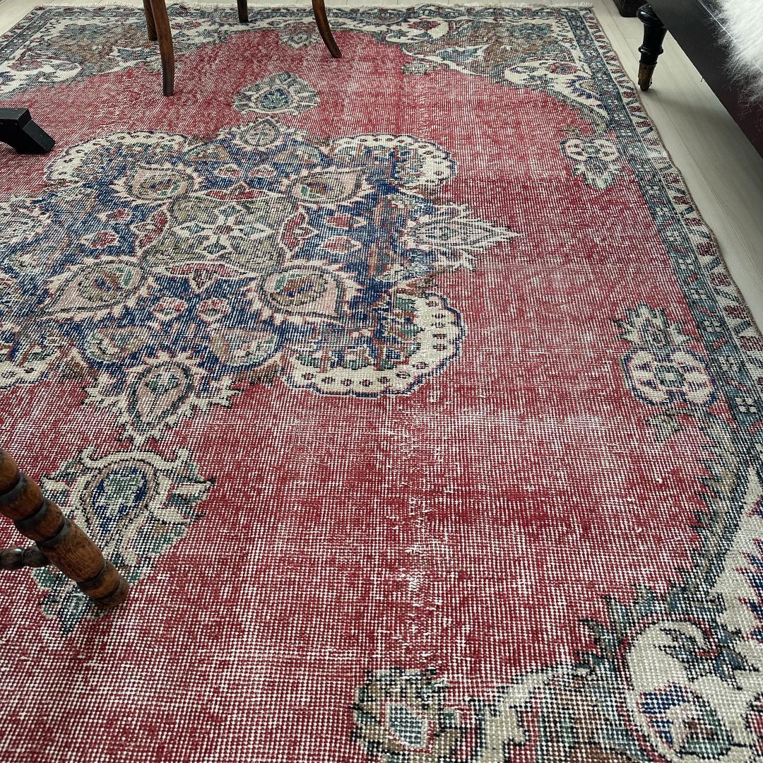 トルコ ヴィンテージラグ A99超大判 レア レッド ネイビー カーキ グリーン
