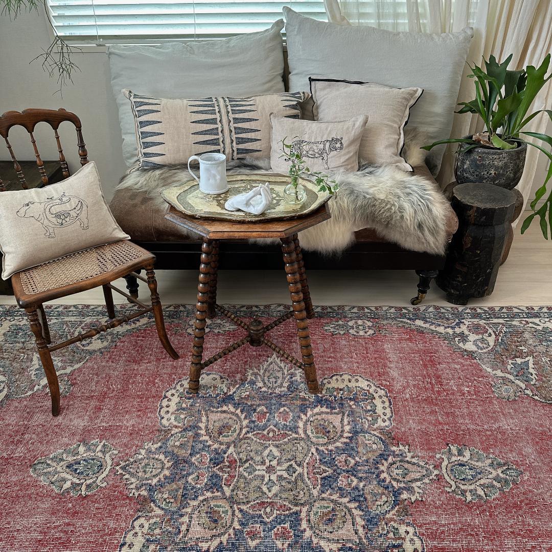 トルコ ヴィンテージラグ A99超大判 レア レッド ネイビー カーキ グリーン