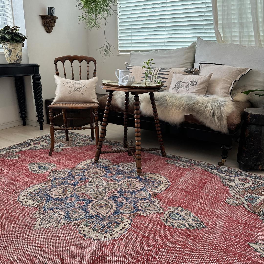 トルコ ヴィンテージラグ A99超大判 レア レッド ネイビー カーキ グリーン