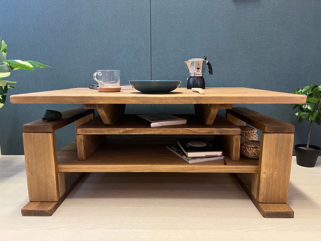 【送料無料】 ローテーブル 木組収納付き 90cm 60cm パイン Dオーク