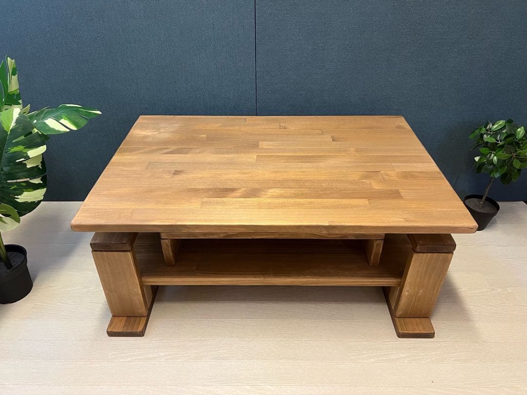 【送料無料】 ローテーブル 木組収納付き 90cm 60cm パイン Dオーク