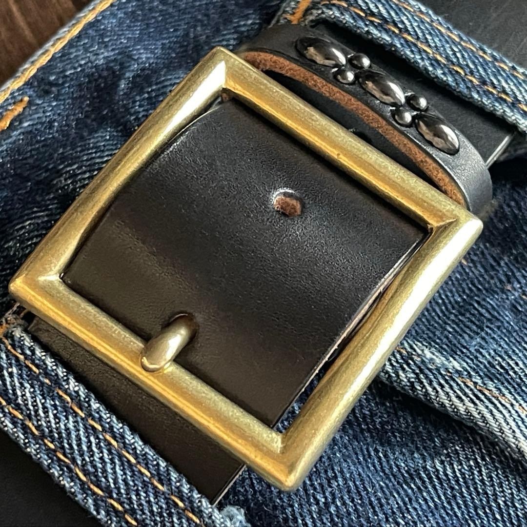 アウトレット品スタッズギャリソンベルト　サドルレザー真鍮4cmHTC CALEE