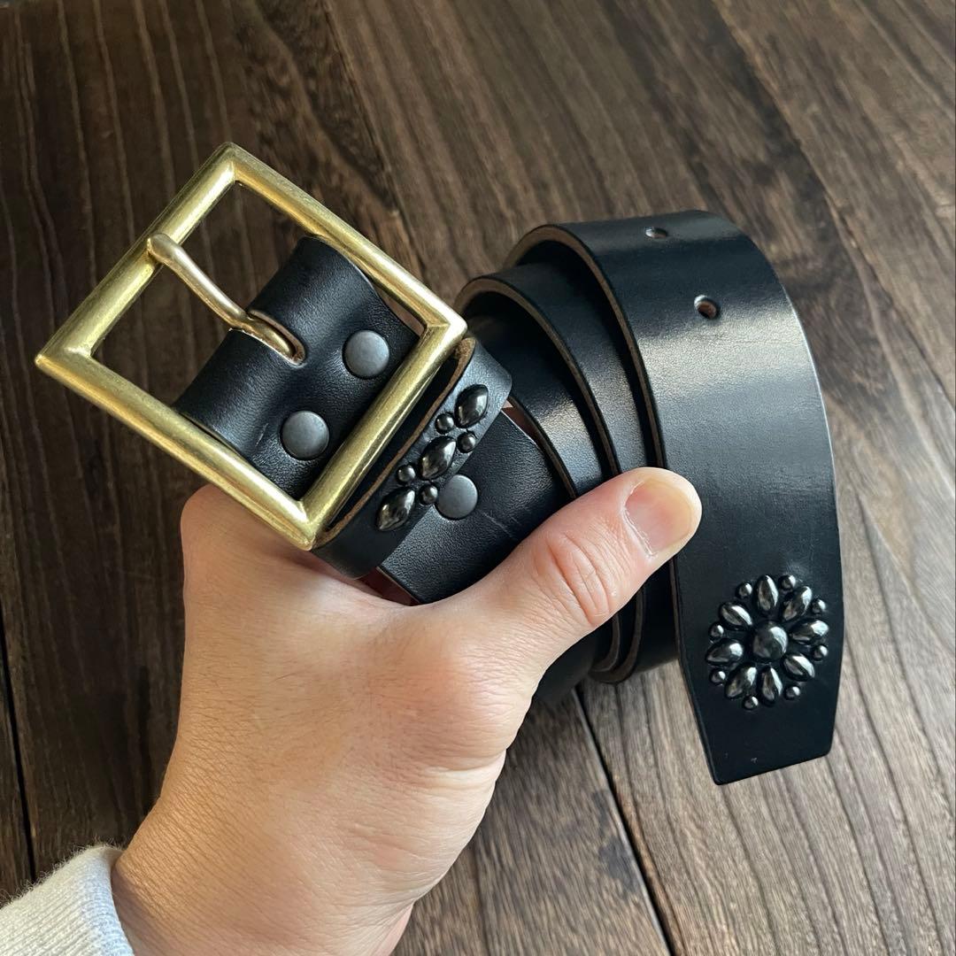 アウトレット品スタッズギャリソンベルト　サドルレザー真鍮4cmHTC CALEE