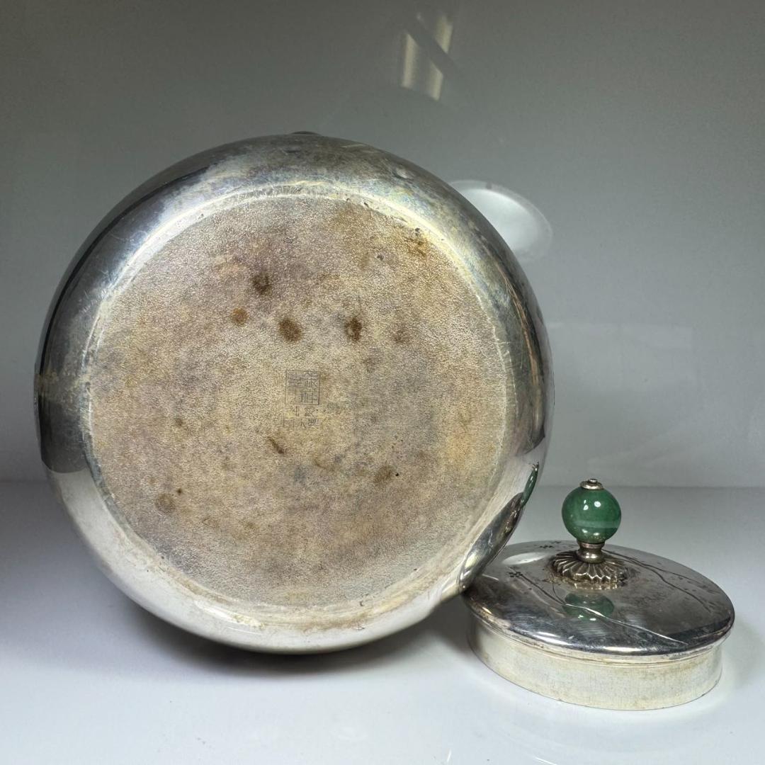 純銀製 銀祥堂造 梅彫 貴石摘 湯沸 古美術品 銀瓶 純銀保証