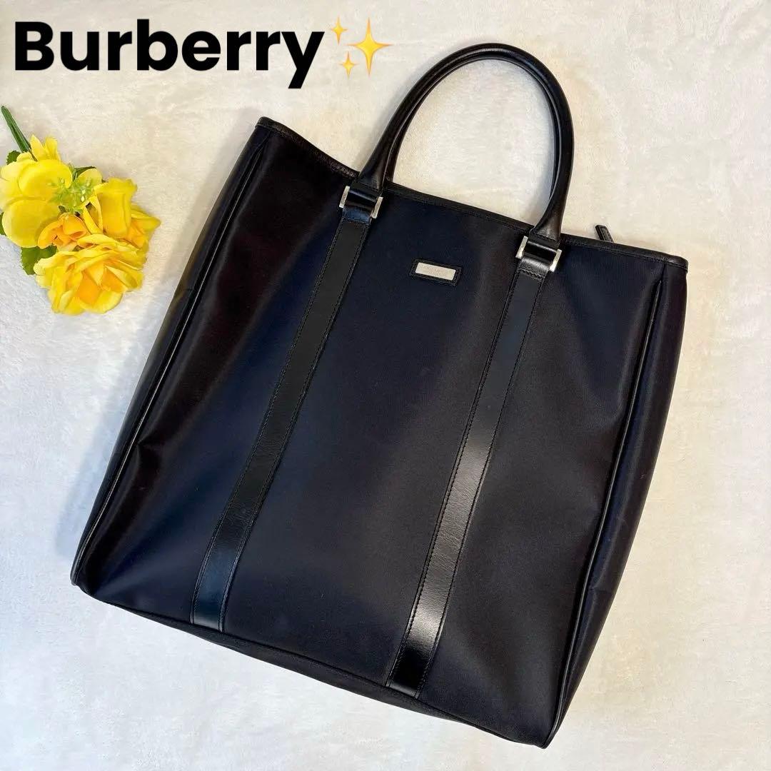 大容量 バーバリーブラックレーベル ロゴプレート トートバッグ レザー バケツ