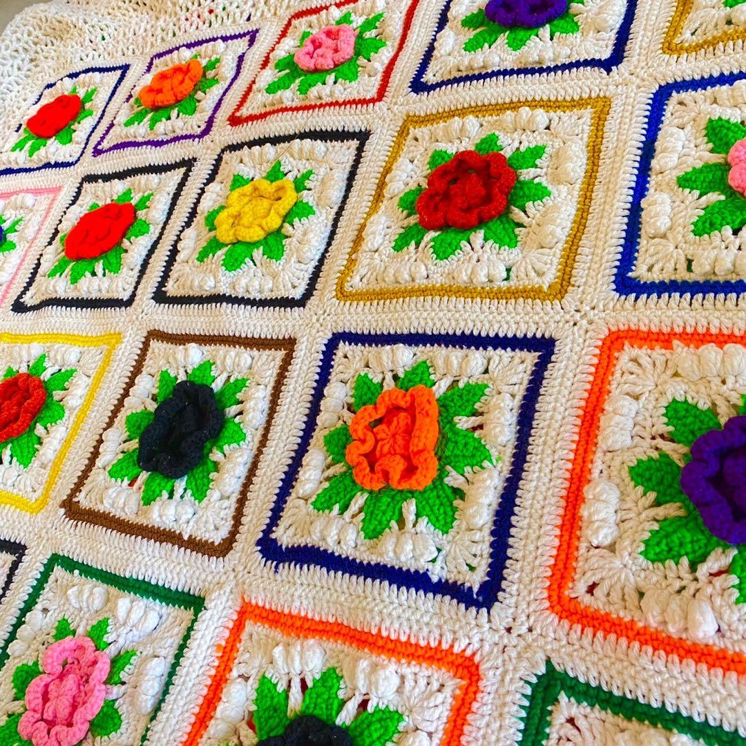 【1970s USA vintage】グラニーブランケット クロシェビッグサイズ