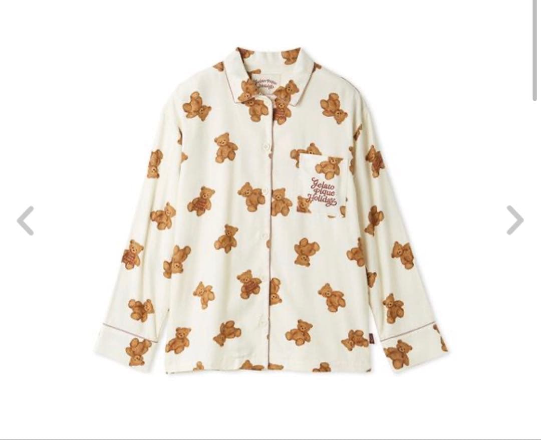 【HOLIDAY】ベア柄ネルシャツ&ベア柄ネルロングパンツセット　ホワイト