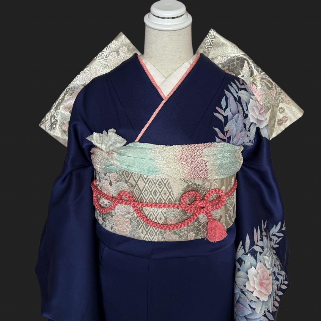振袖フルセット　トールサイズ　正絹長襦袢つき　紺色　成人式　159〜169