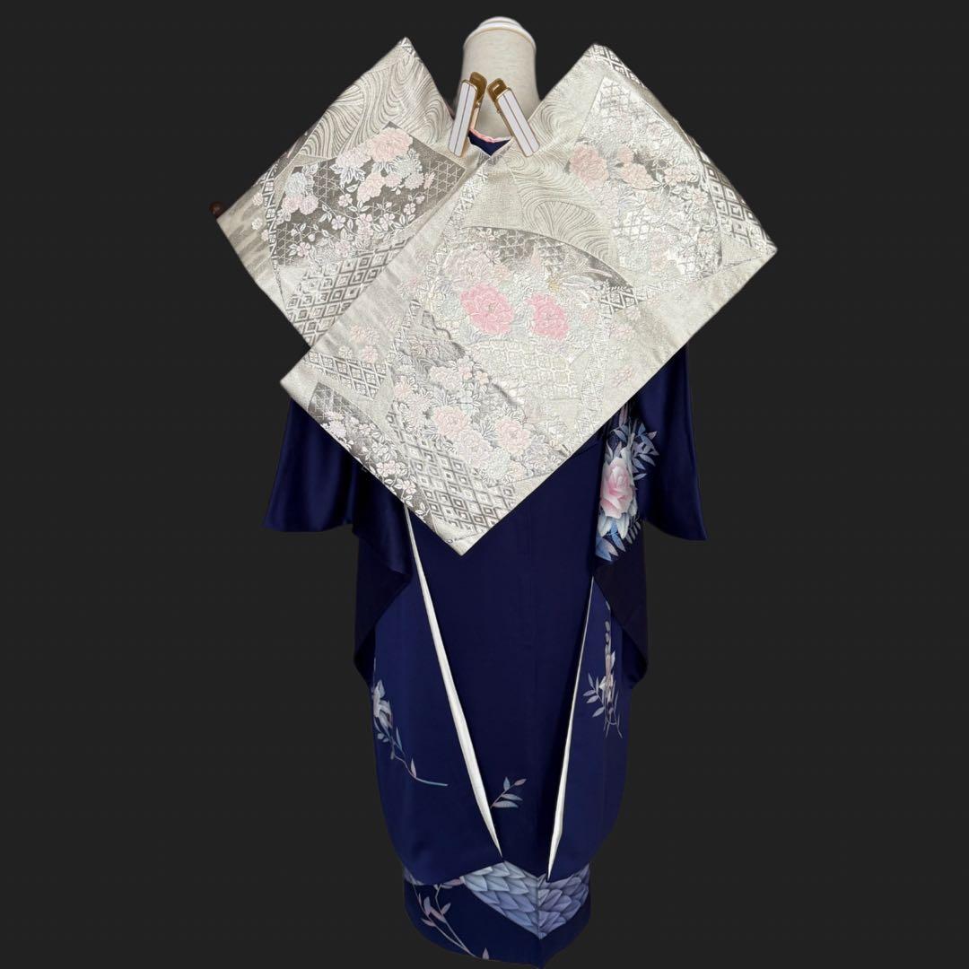 振袖フルセット　トールサイズ　正絹長襦袢つき　紺色　成人式　159〜169