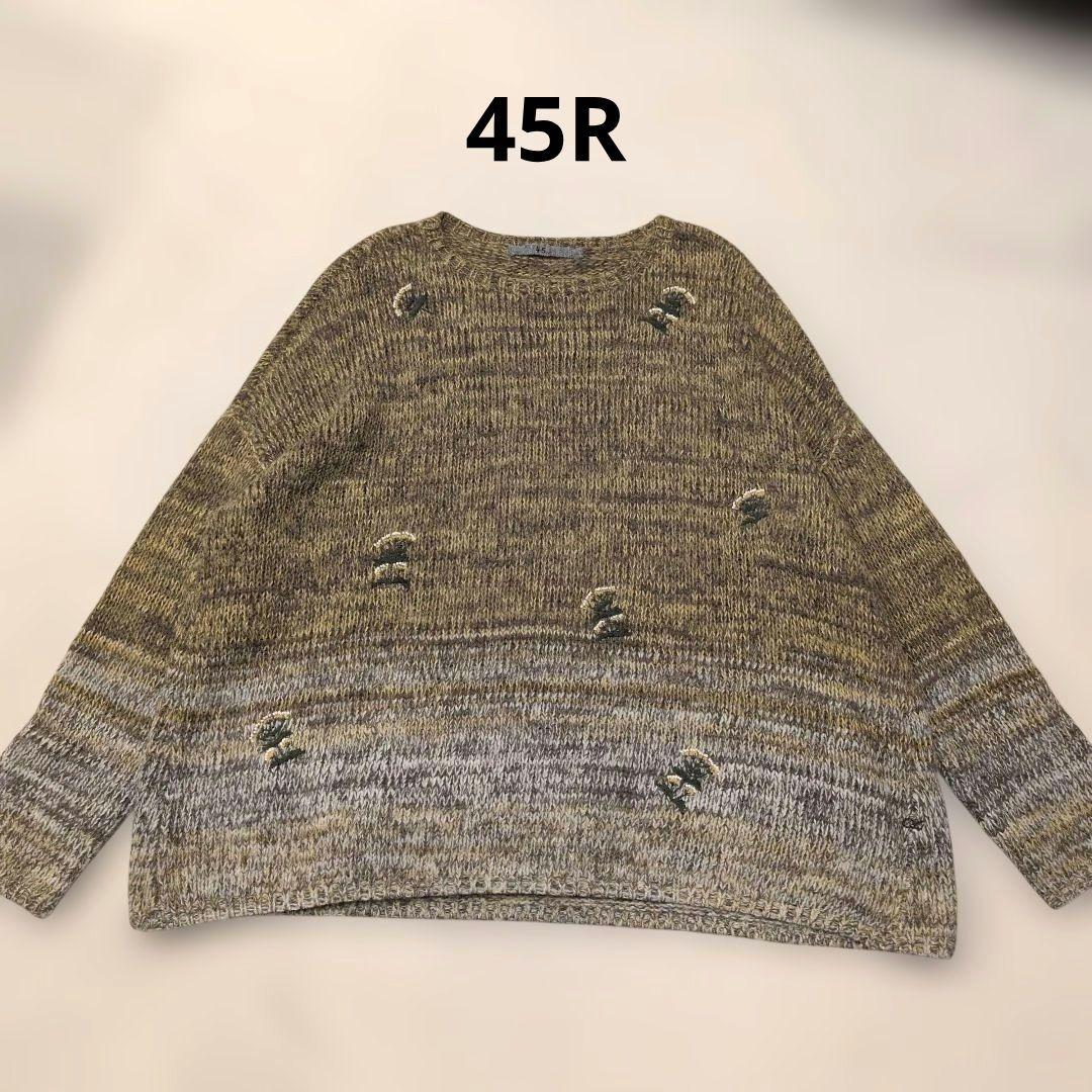 45R　花柄刺繍　ニット　グラデーション　アルパカ混