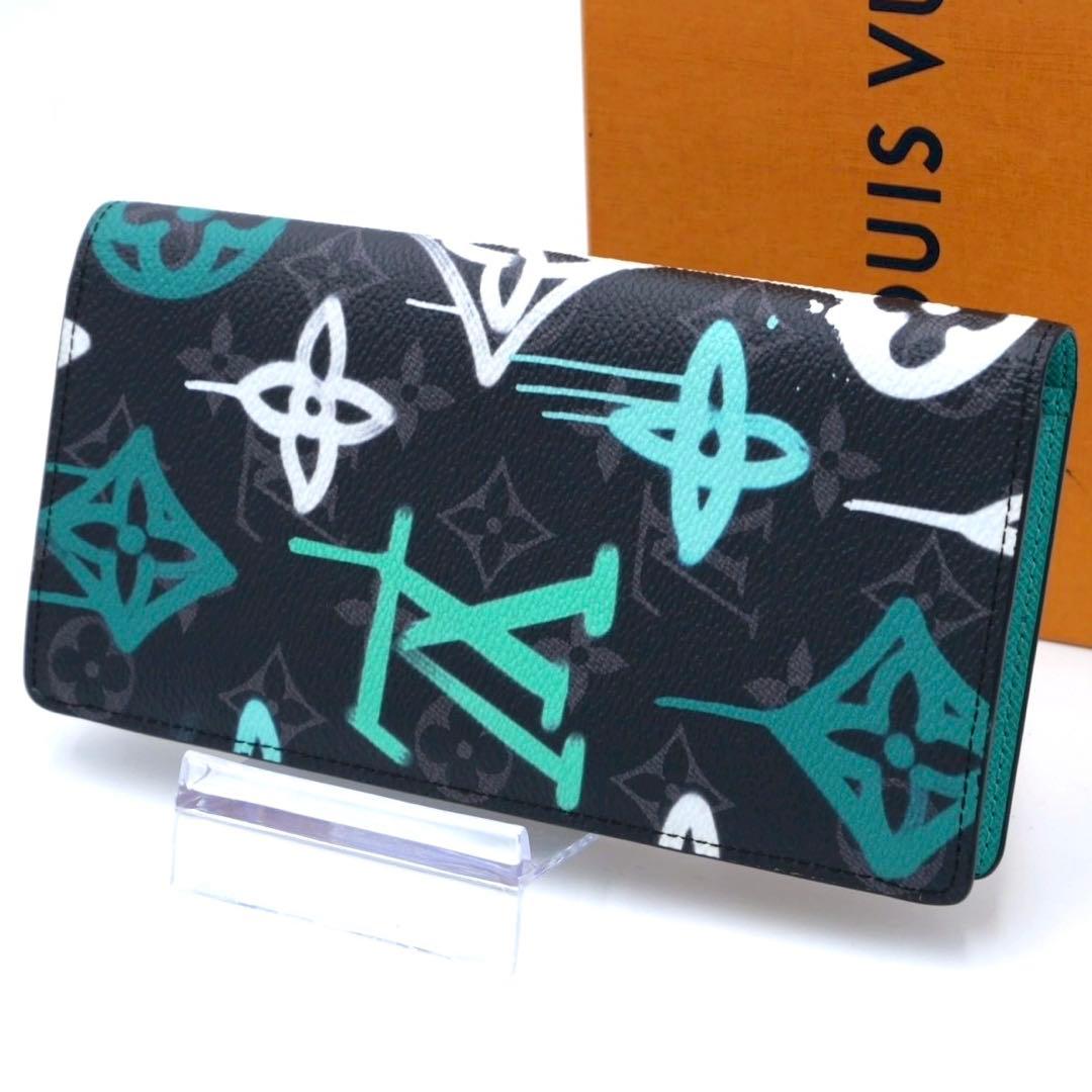 ルイヴィトン ブラザ グラフィティ ヴェール エクリプス 長財布 グリーン 黒