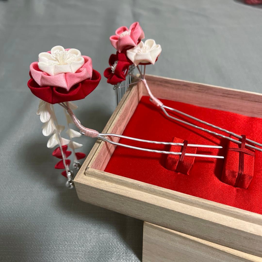 京都おはりばこ　七五三　正絹　つまみ細工　かんざし　4点セット