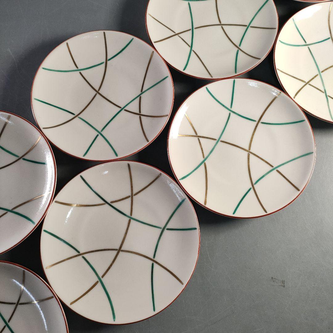 A1375-4/平安松斎/高麗磁着彩篭目紋中皿21客/向付/銘々皿/懐石道具/