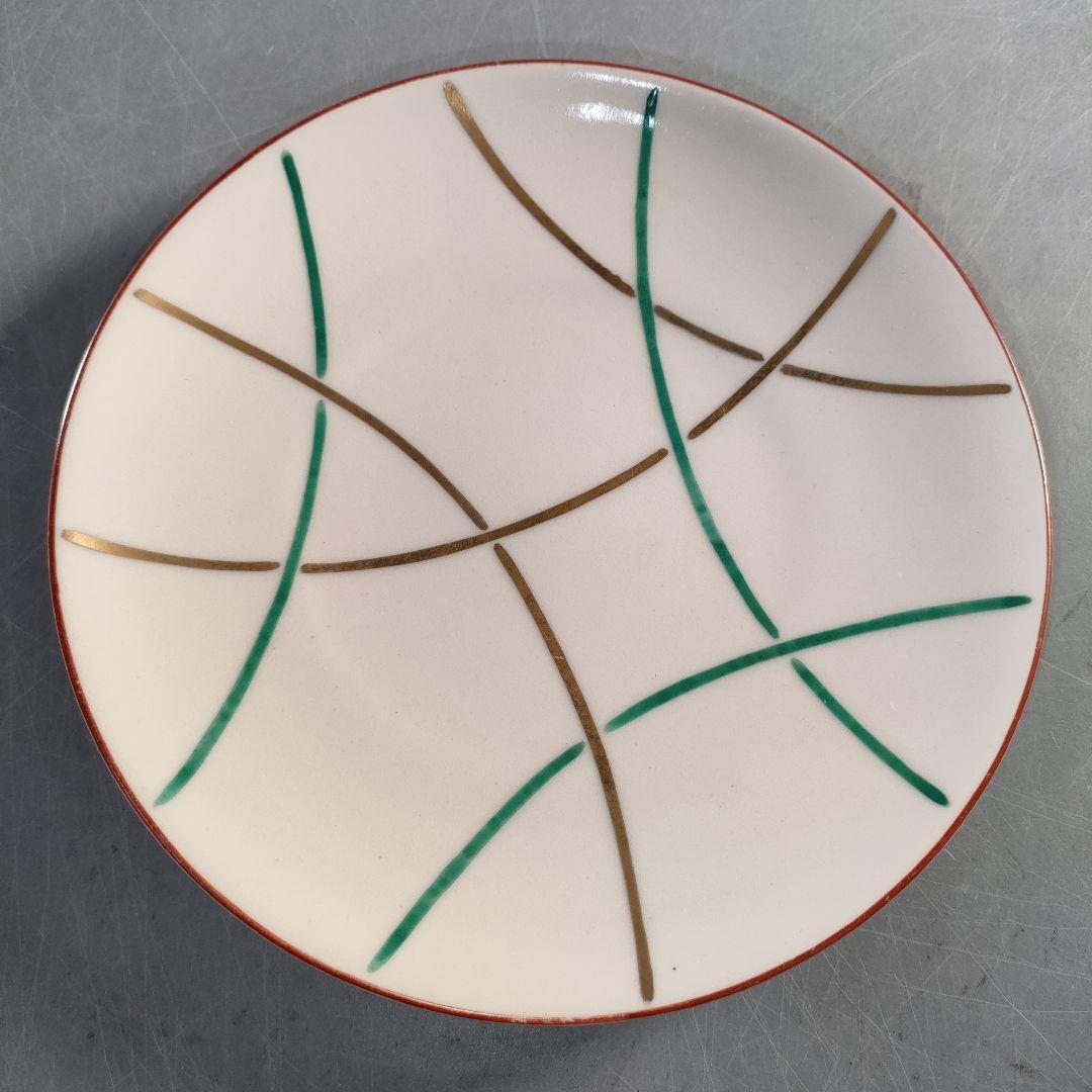 A1375-4/平安松斎/高麗磁着彩篭目紋中皿21客/向付/銘々皿/懐石道具/